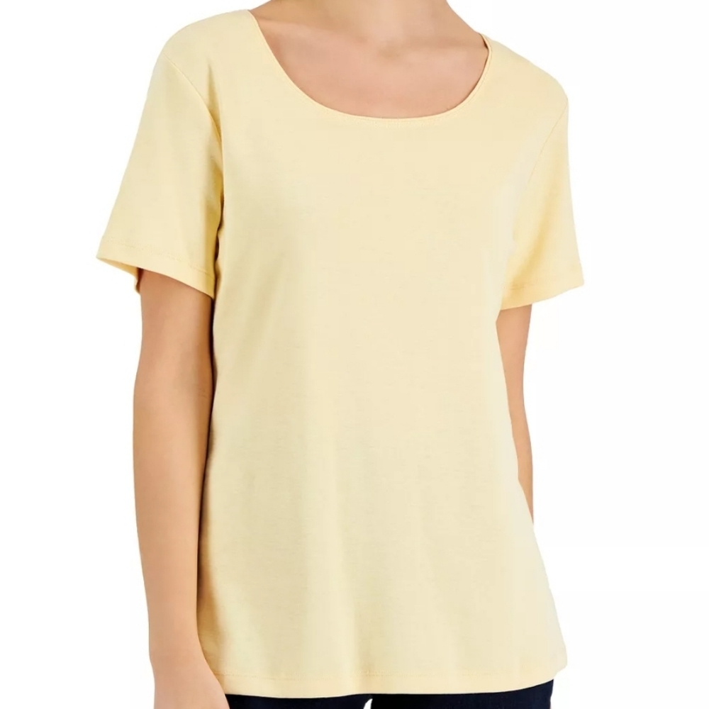 Karen Scott yellow short sleeve scoop neck top